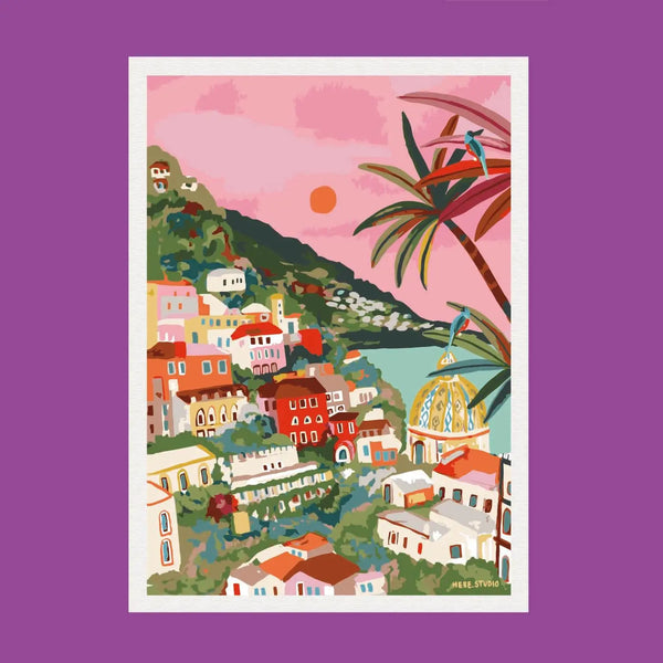 Amalfi Sunset Artwork with colored background