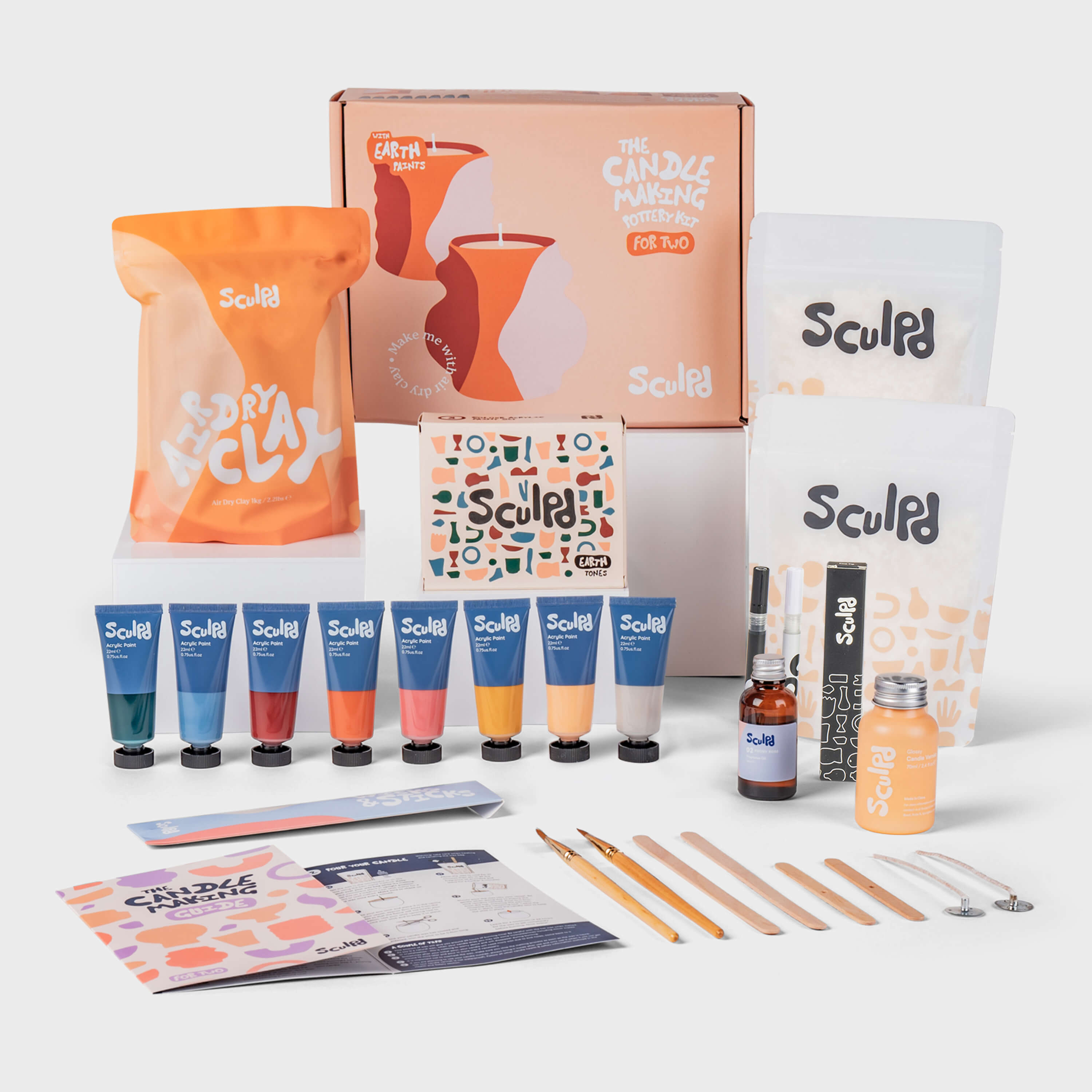 Sculpd Candle Making Kit for Two with Earth Paints and Fine Tip Pens Set