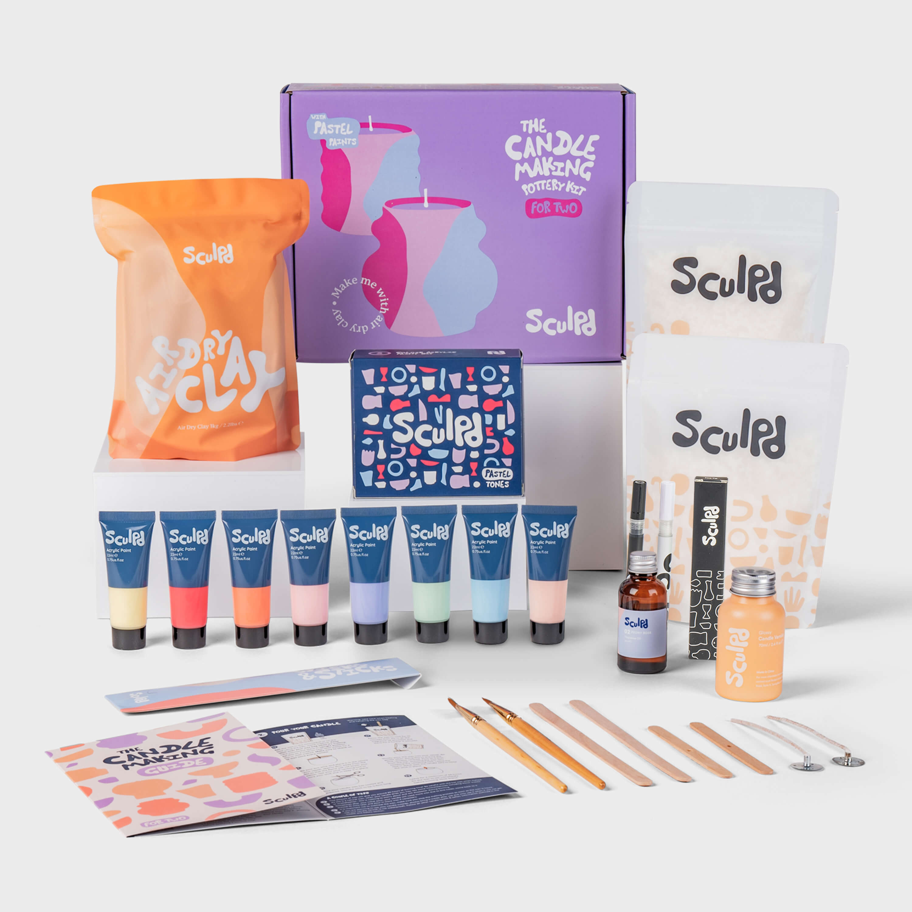 Sculpd Candle Making Kit for Two with Pastel Paints and Fine Tip Pens Set