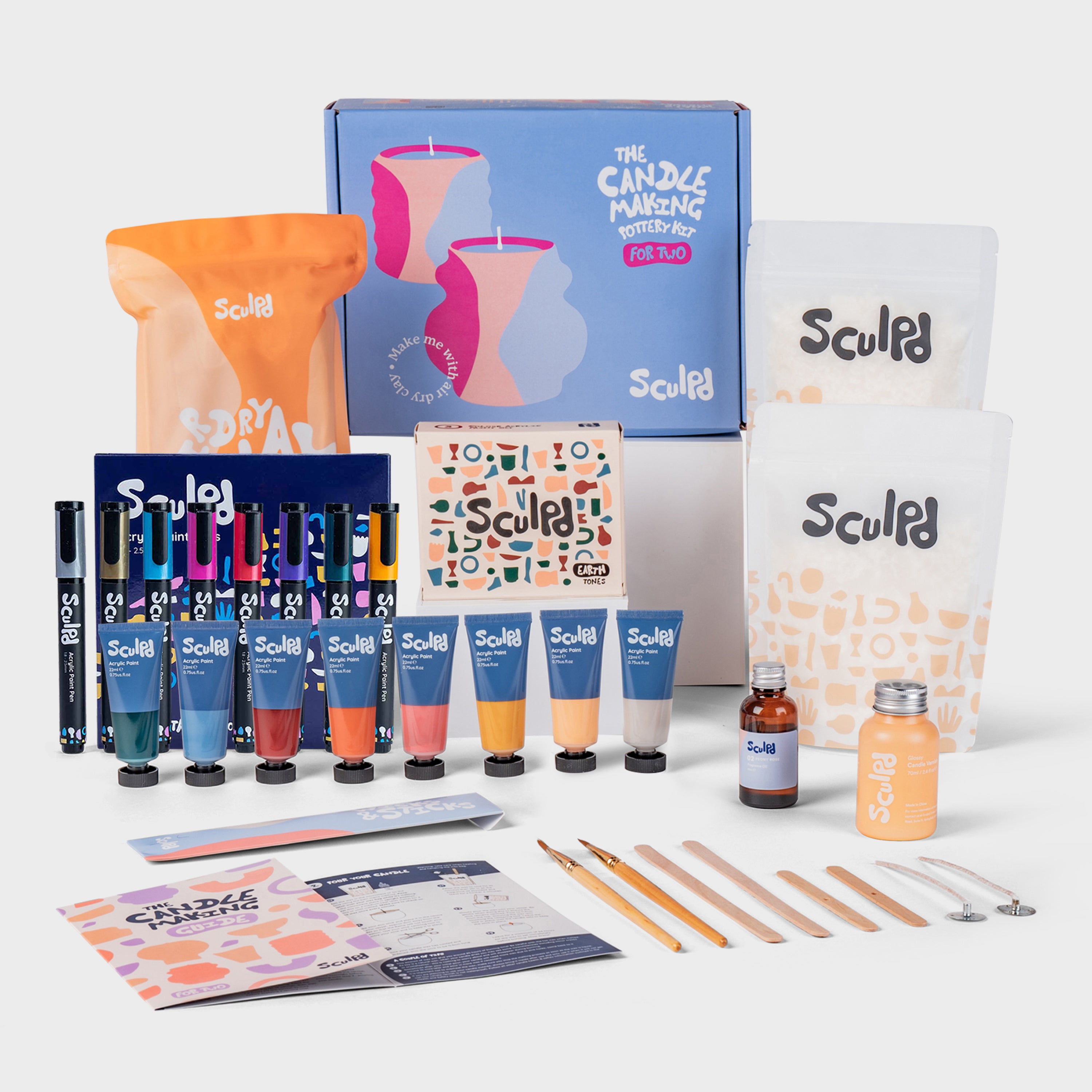Sculpd AU Candle Making Kit for Two with Earth Paints and Metallic Paint Pens