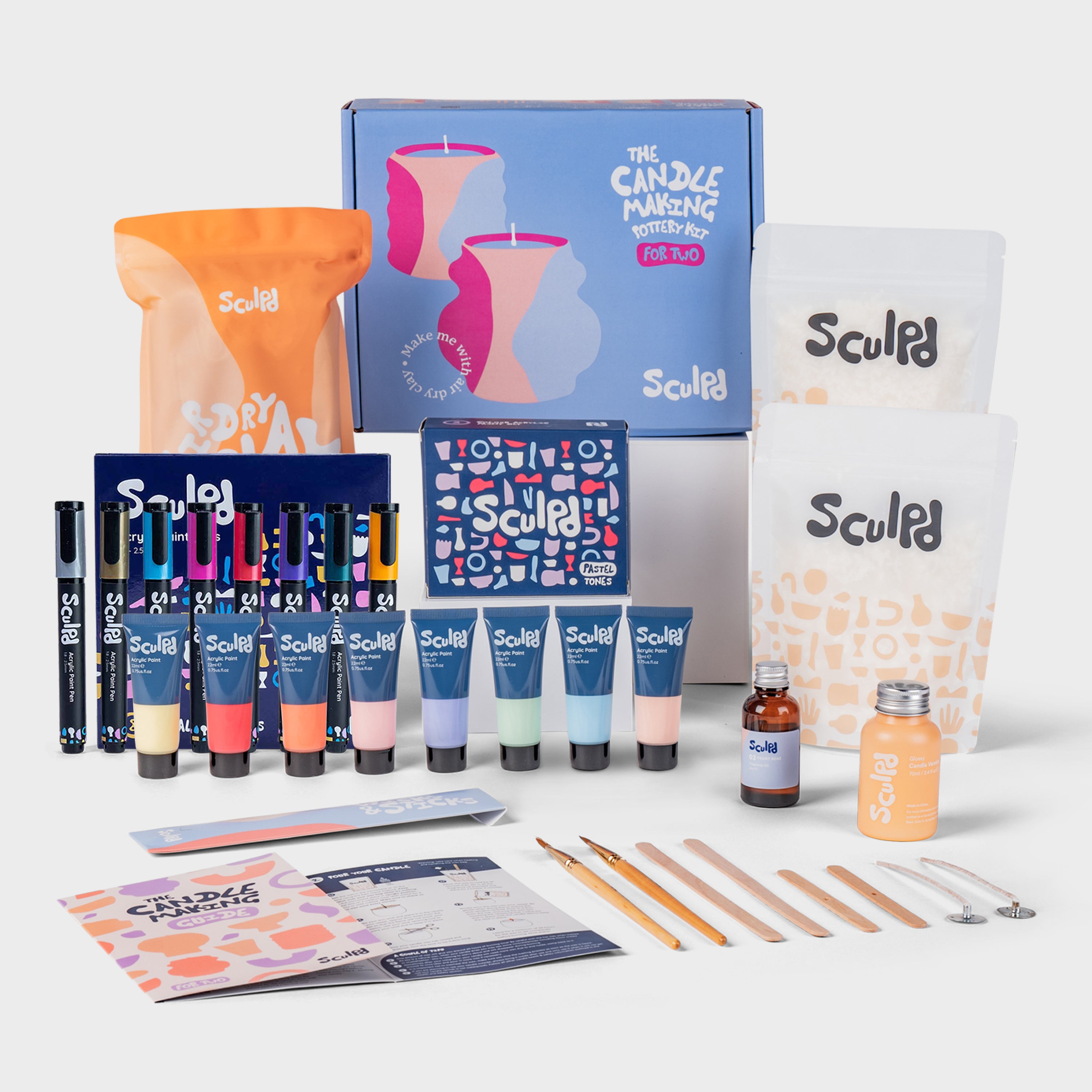 Sculpd AU Candle Making Kit for Two with Pastel Paints and Metallic Paint Pens