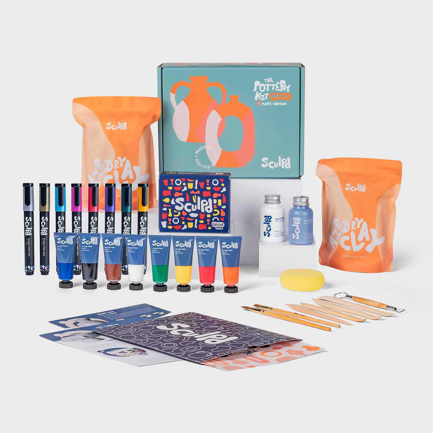 Sculpd AU Pottery Kit for Two with Classic Paints and Metallic Paint Pens