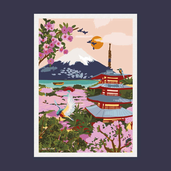 Mount Fuji artwork coloured background