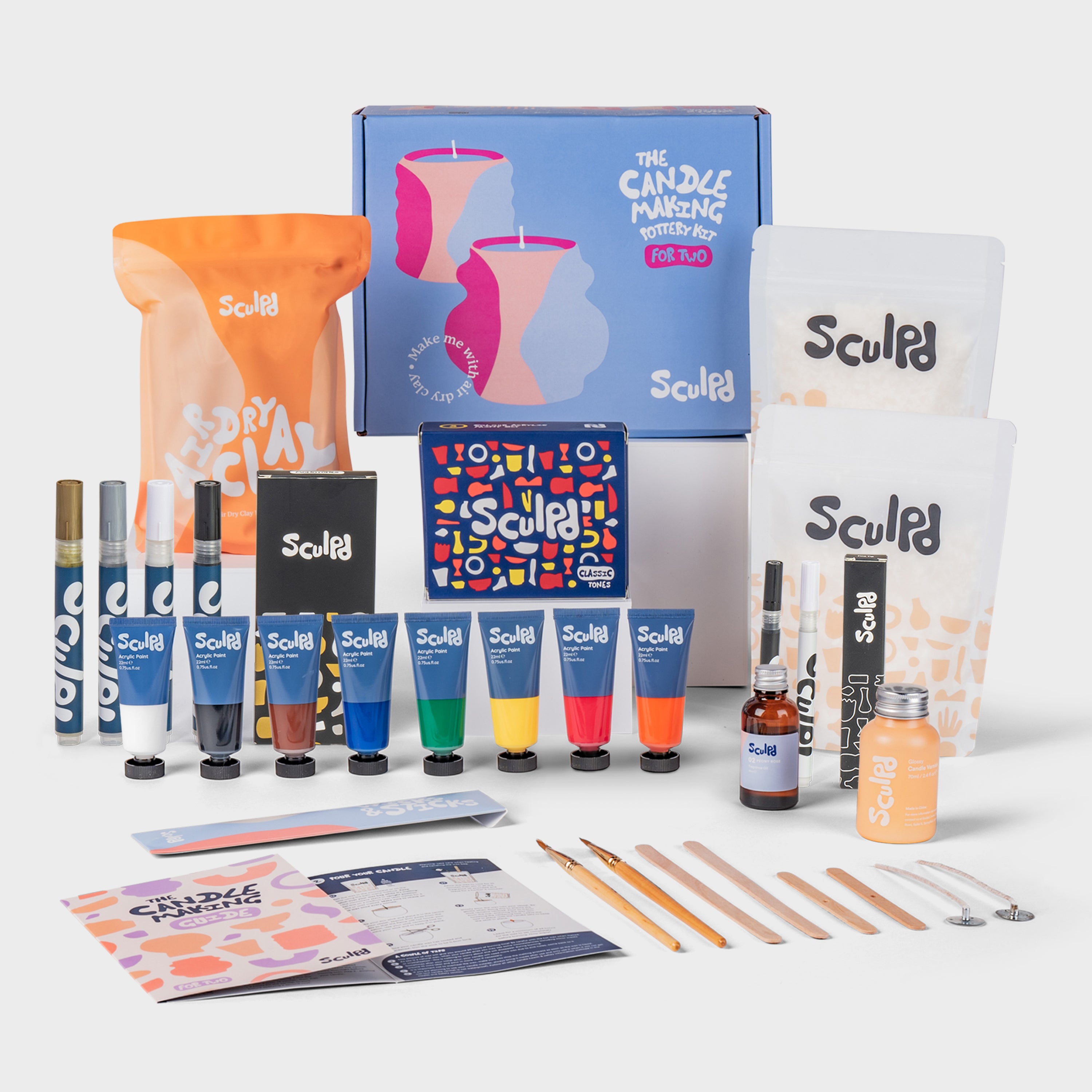 Sculpd Ultimate Candle Making Kit for Two with Classic Paints, Monotones, and Fine Tip Pens Set