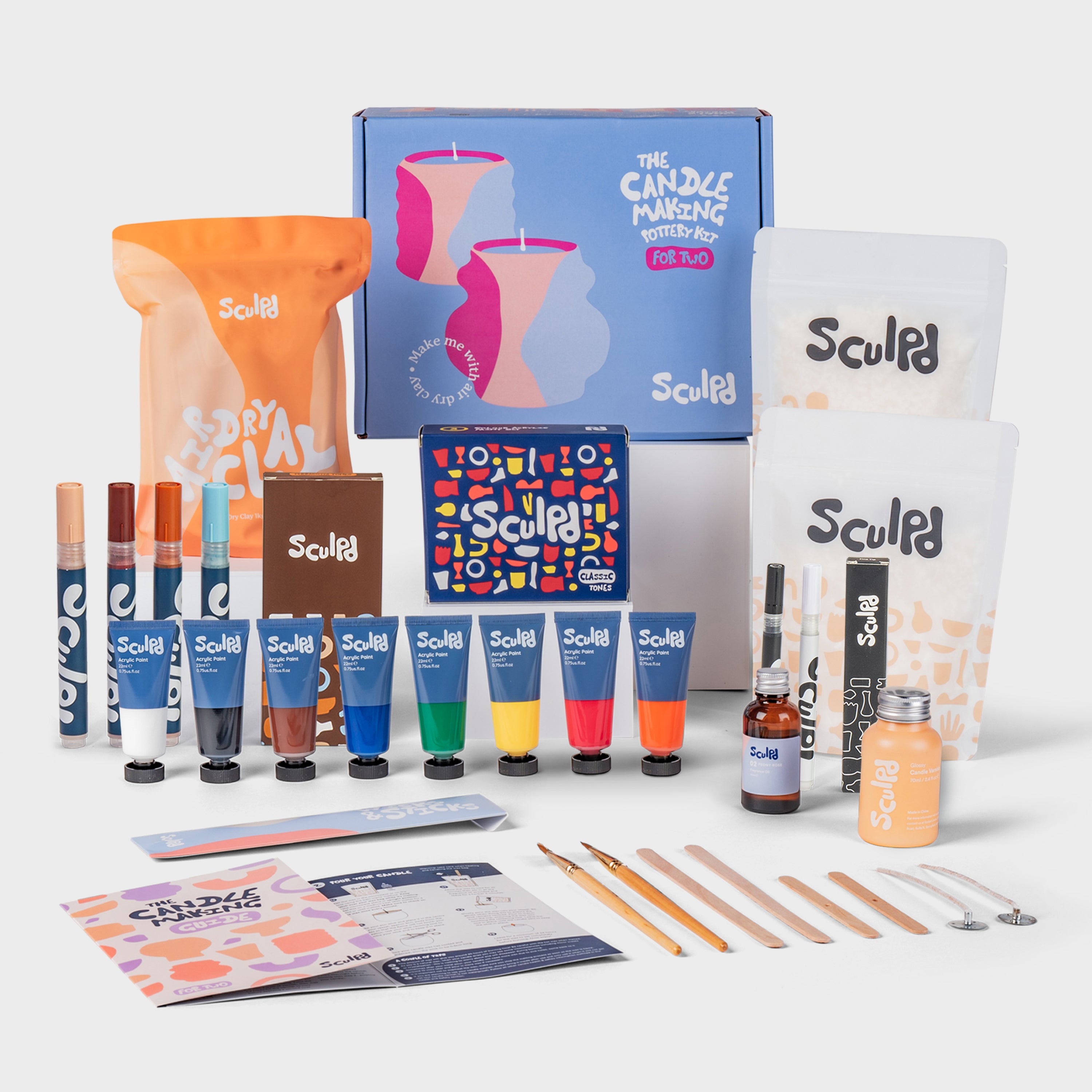 Sculpd Ultimate Candle Making Kit for Two with Classic Paints, Terracotta, and Fine Tip Pens Set