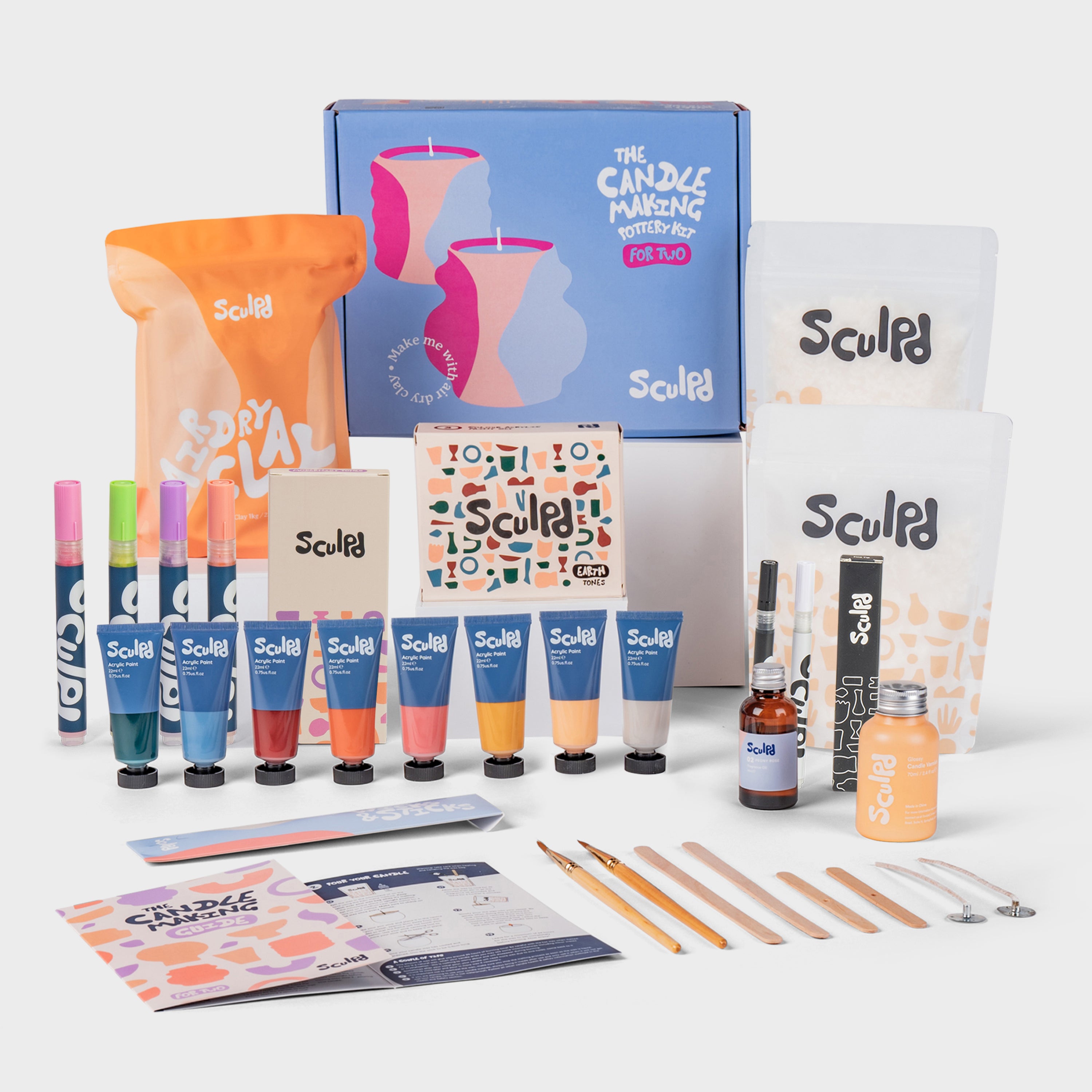 Sculpd Ultimate Candle Making Kit for Two with Earth Paints, Modernist, and Fine Tip Pens Set