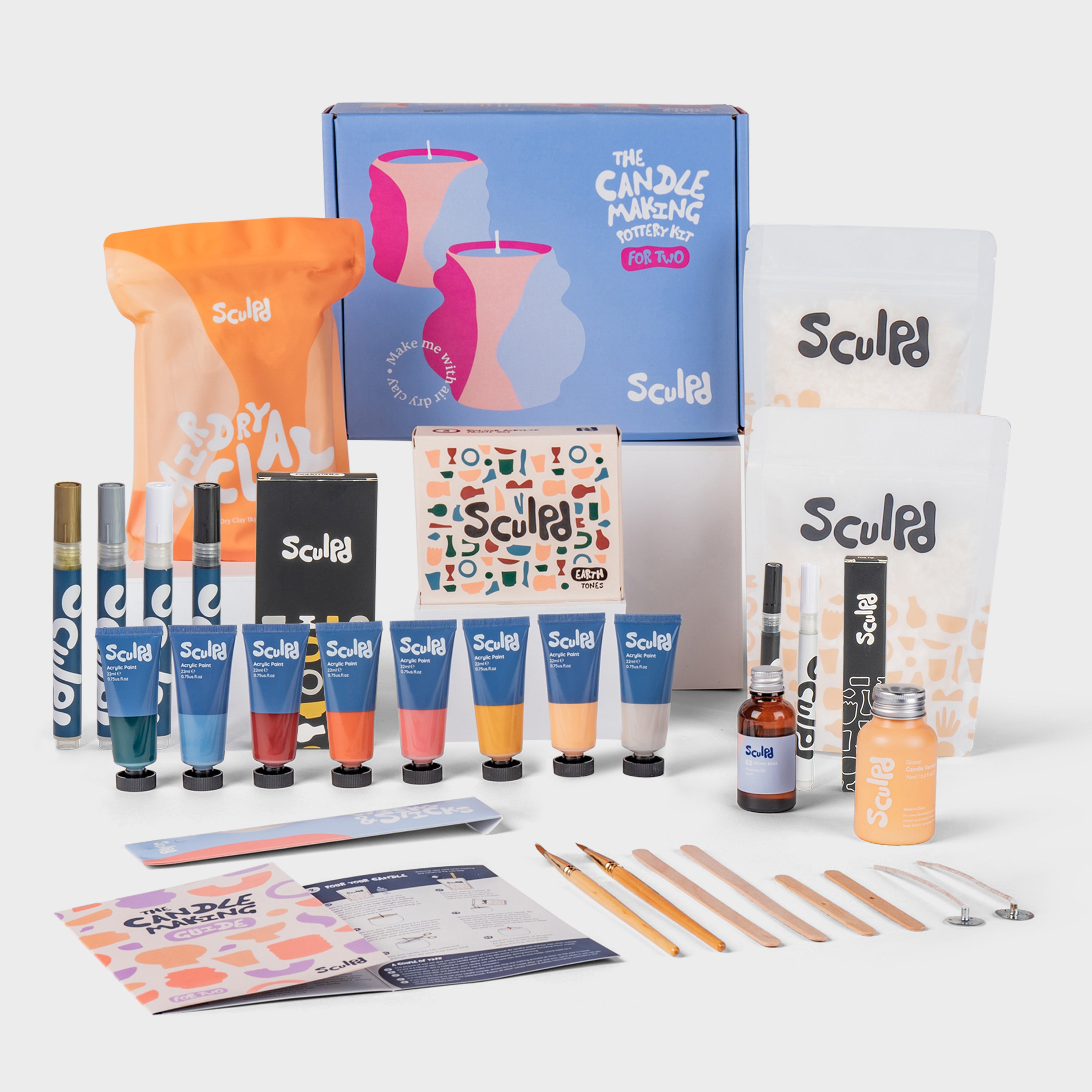 Sculpd Ultimate Candle Making Kit for Two with Earth Paints, Monotones, and Fine Tip Pens Set