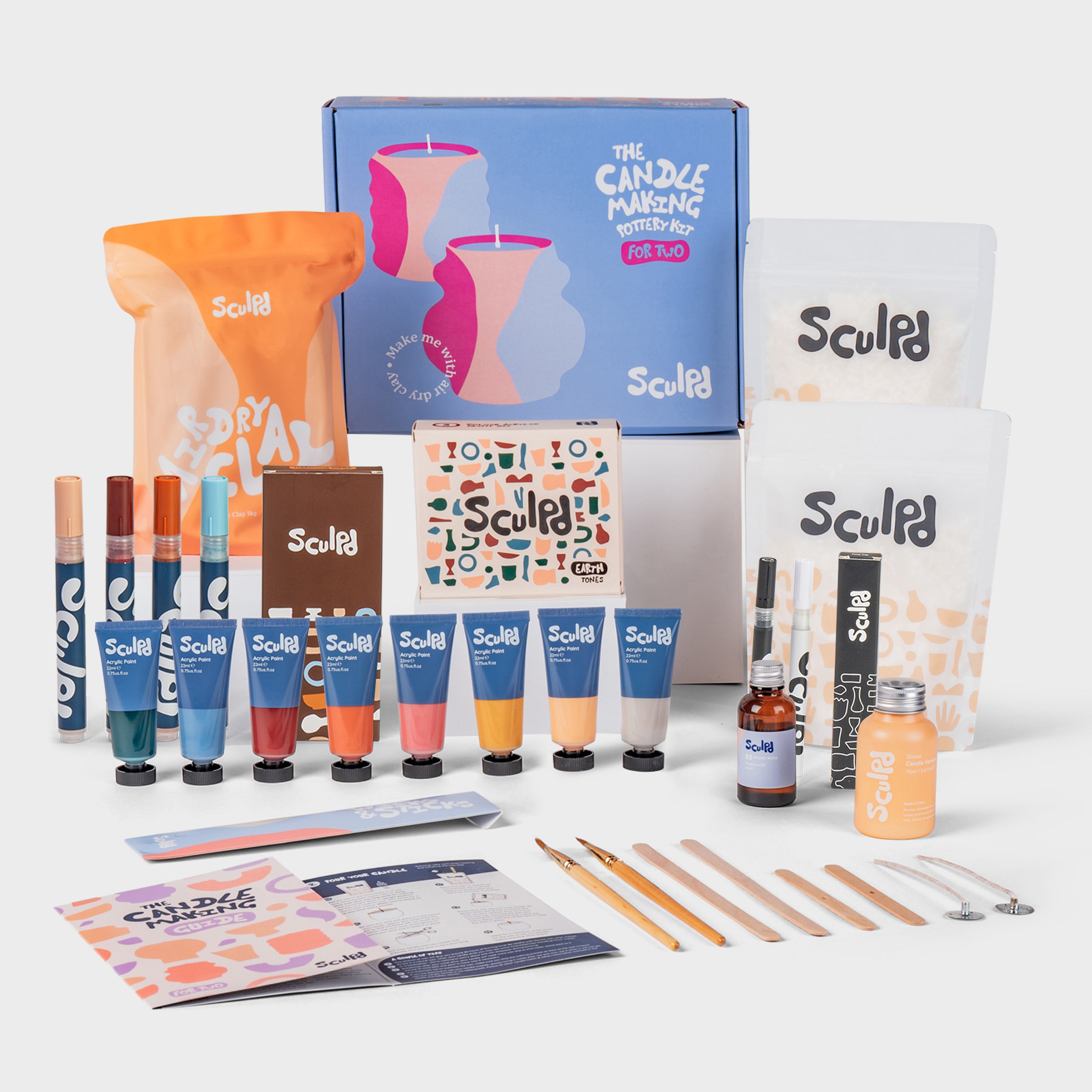 Sculpd Ultimate Candle Making Kit for Two with Earth Paints, Terracotta, and Fine Tip Pens Set