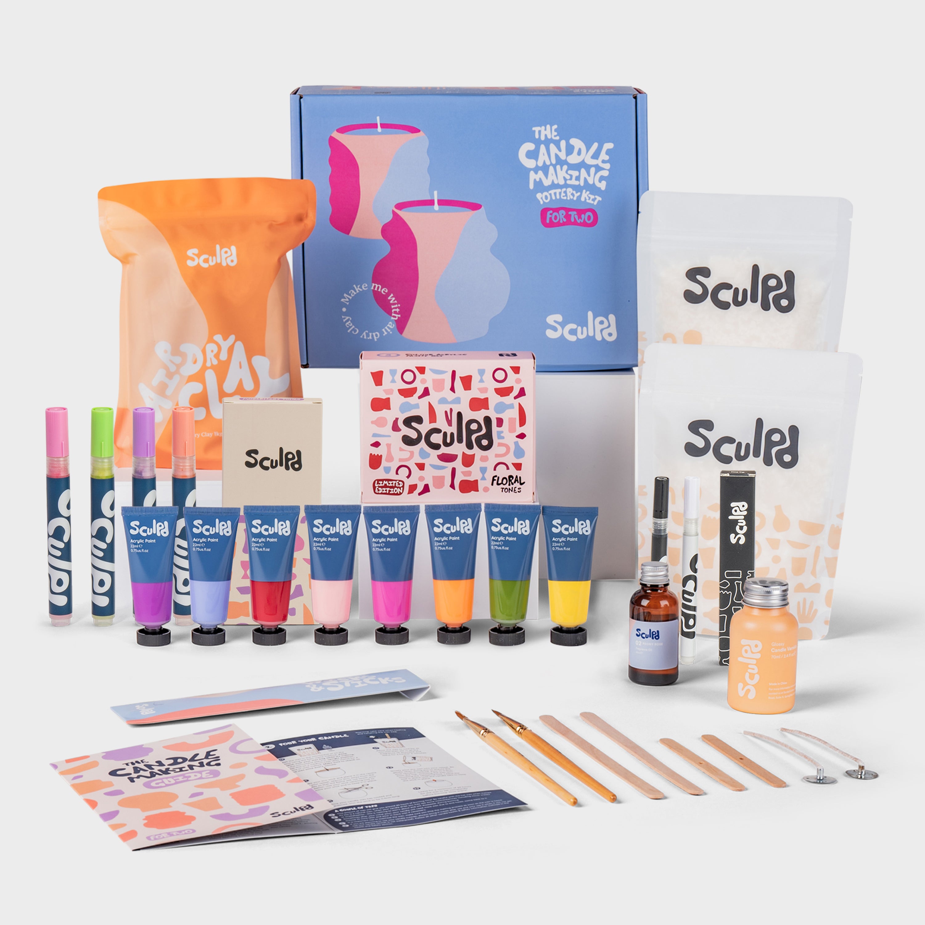 Sculpd Ultimate Candle Making Kit for Two with Floral Paints, Modernist, and Fine Tip Pens Set