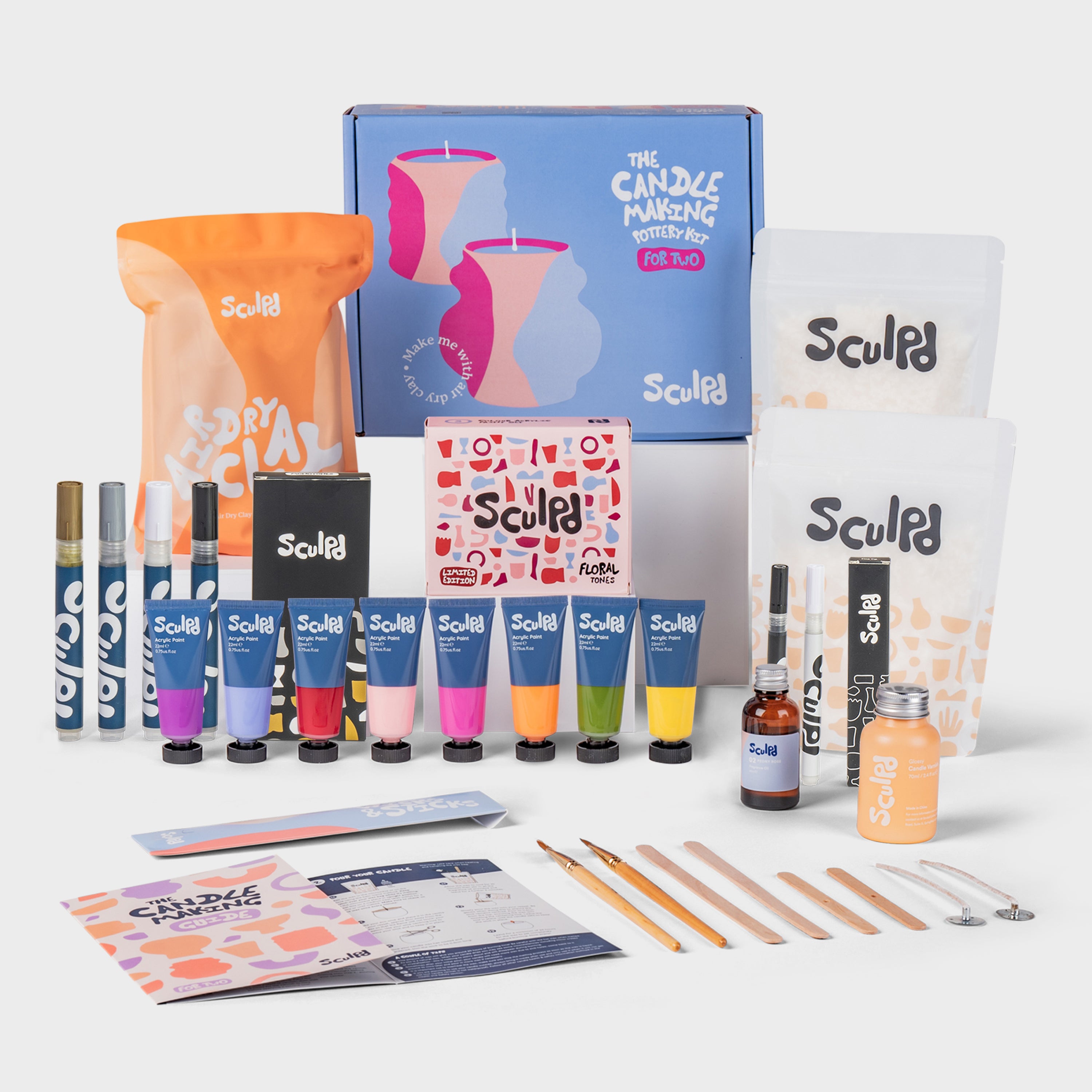 Sculpd Ultimate Candle Making Kit for Two with Floral Paints, Monotones, and Fine Tip Pens Set