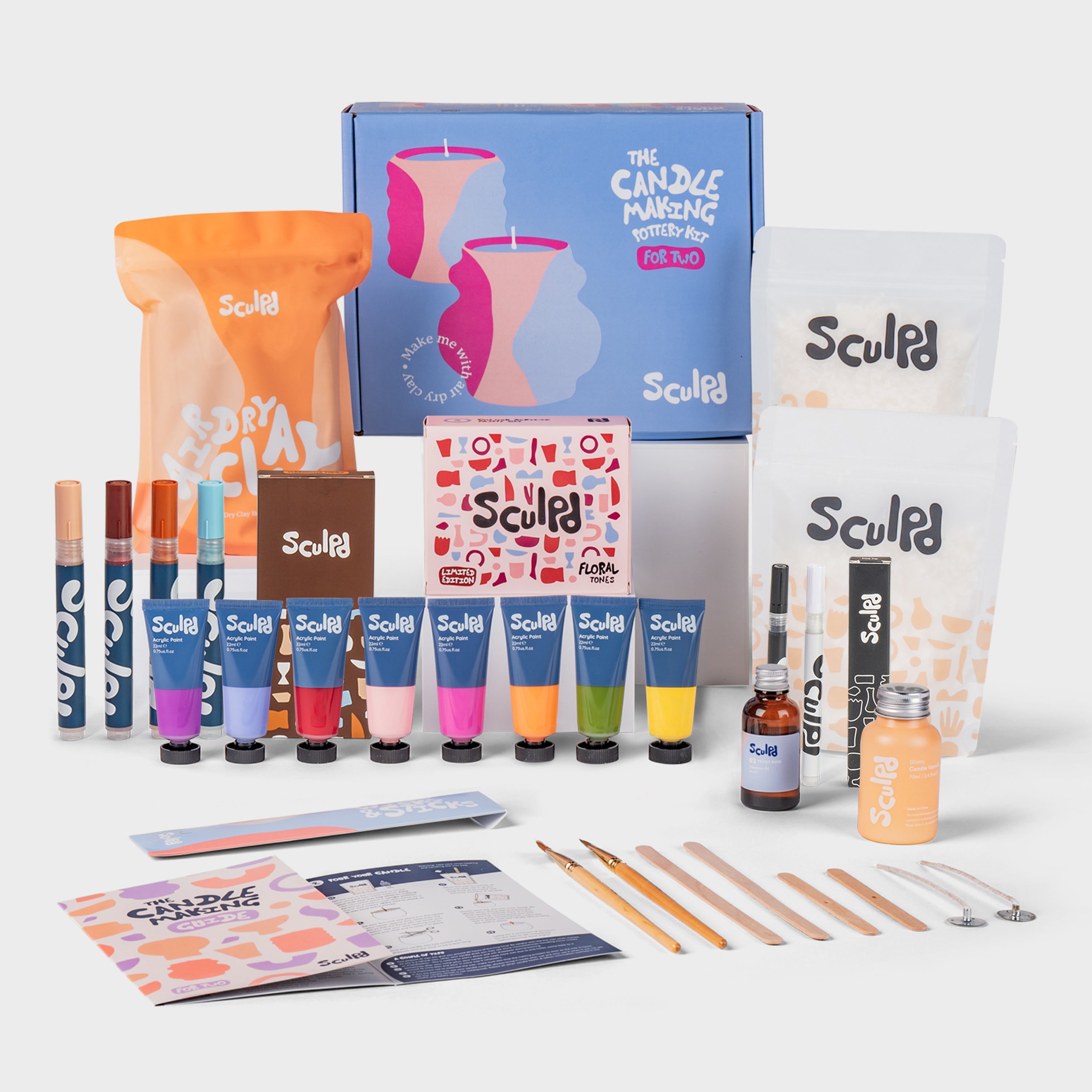 Sculpd Ultimate Candle Making Kit for Two with Floral Paints, Terracotta, and Fine Tip Pens Set