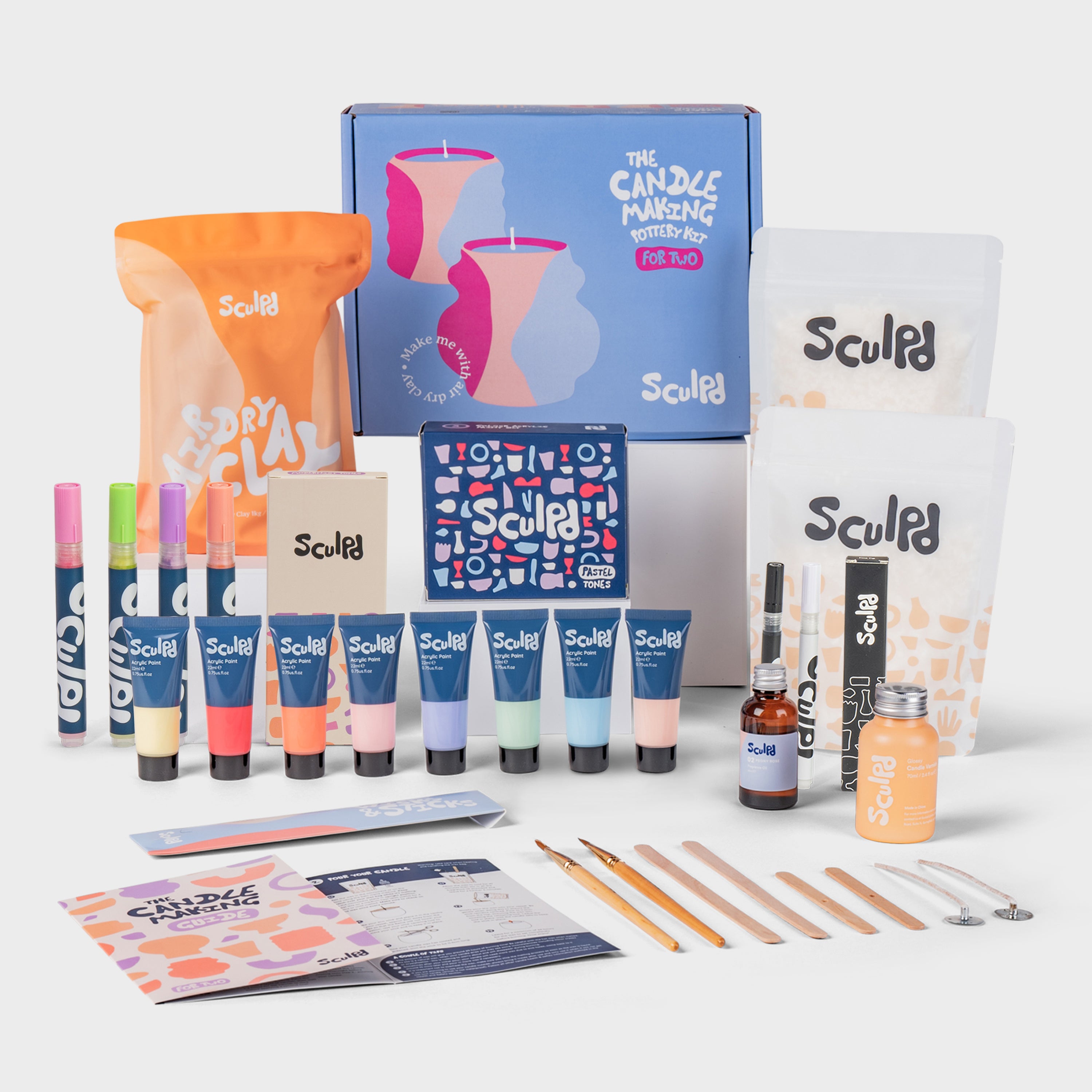 Sculpd Ultimate Candle Making Kit for Two with Pastel Paints, Modernist, and Fine Tip Pens Set