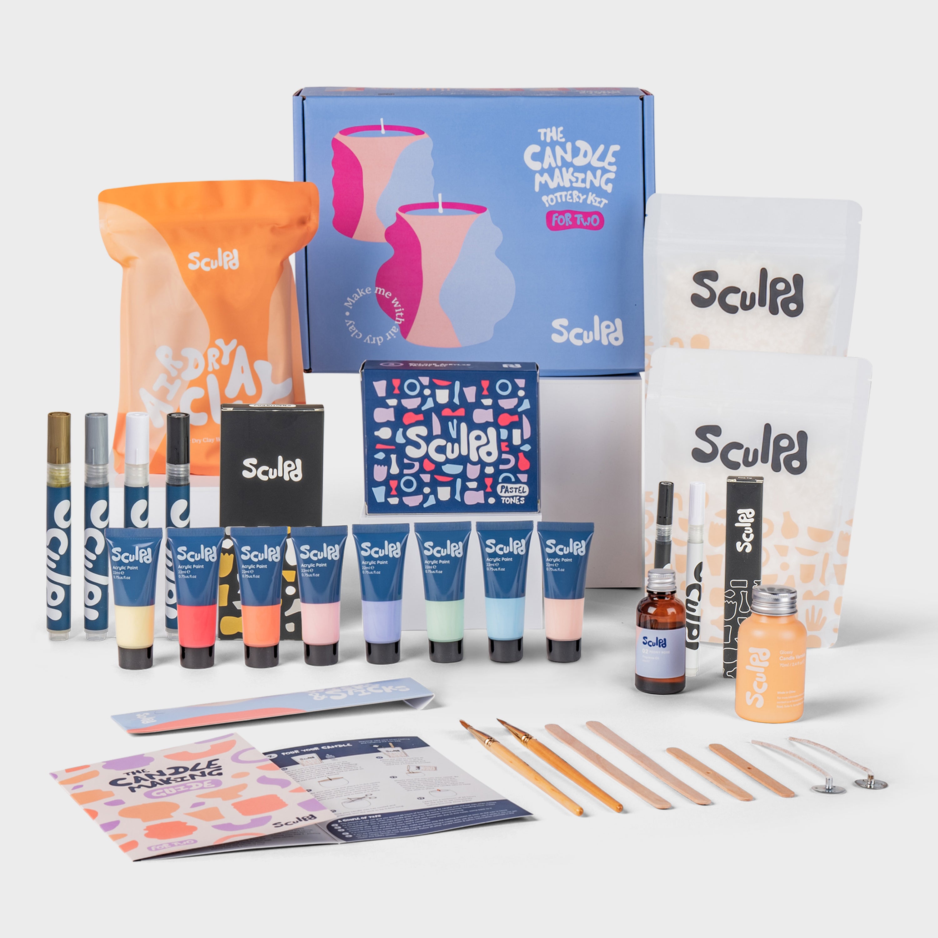 Sculpd Ultimate Candle Making Kit for Two with Pastel Paints, Monotones, and Fine Tip Pens Set