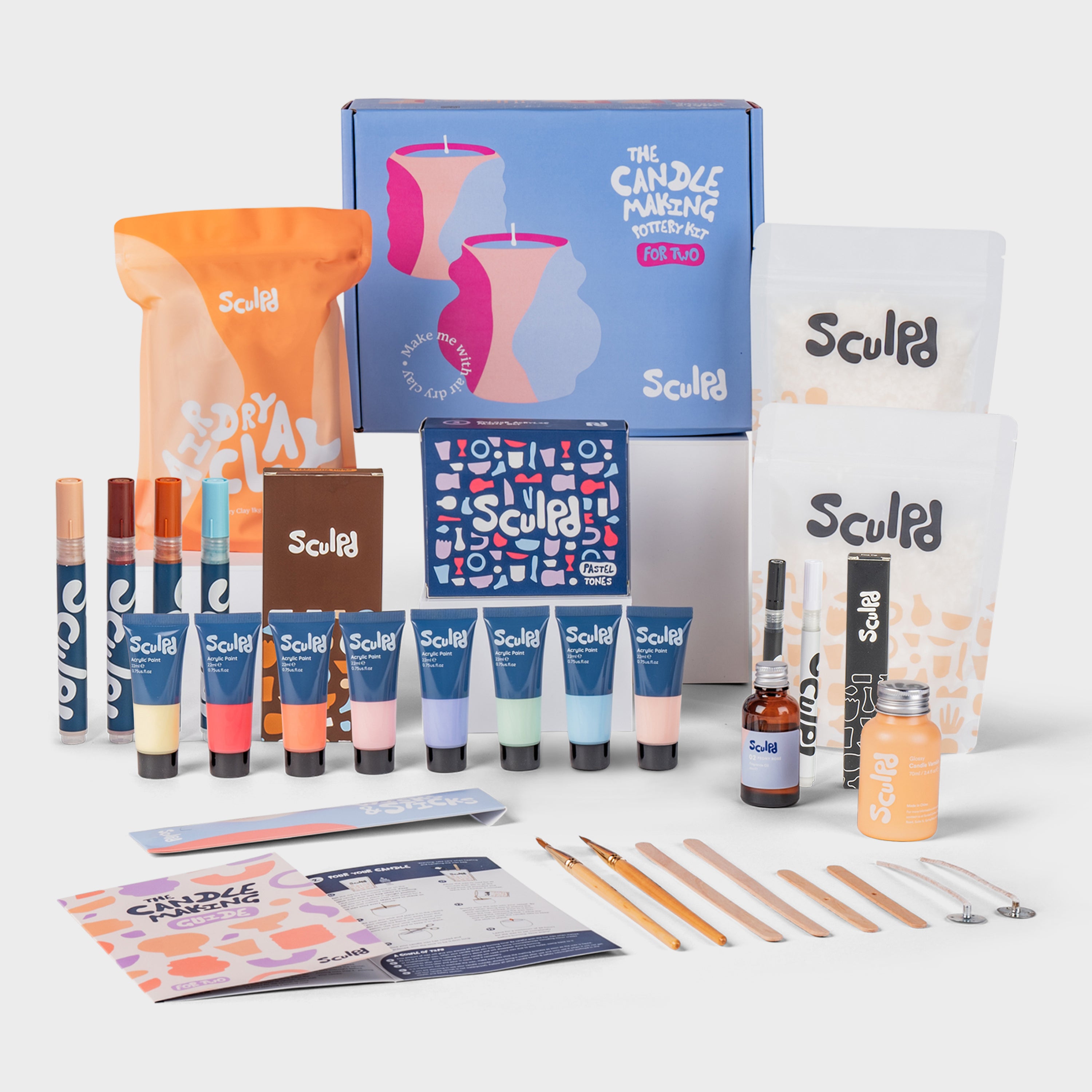 Sculpd Ultimate Candle Making Kit for Two with Pastel Paints, Terracotta, and Fine Tip Pens Set